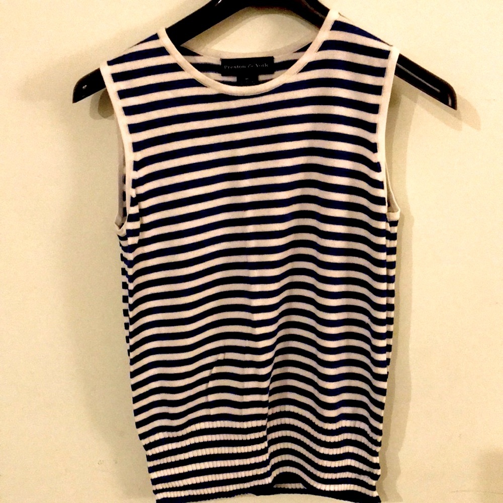 Preston & York Shell Striped Navy/white Top Med